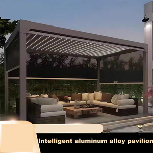 Pergola moderne motorisée en aluminium imperméable à toit à lamelles, gazebo bioclimatique de jardin extérieur avec éclairage LED - Product Image 1