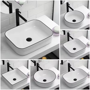 <span class=keywords><strong>Lavabo</strong></span> de Cerámica Moderno y Minimalista para <span class=keywords><strong>Baño</strong></span>, de Lujo, Blanco con Borde Negro, <span class=keywords><strong>Lavabo</strong></span> Artístico para Montar en la <span class=keywords><strong>Encimera</strong></span>, para Hotel o Villa - Product Image 2
