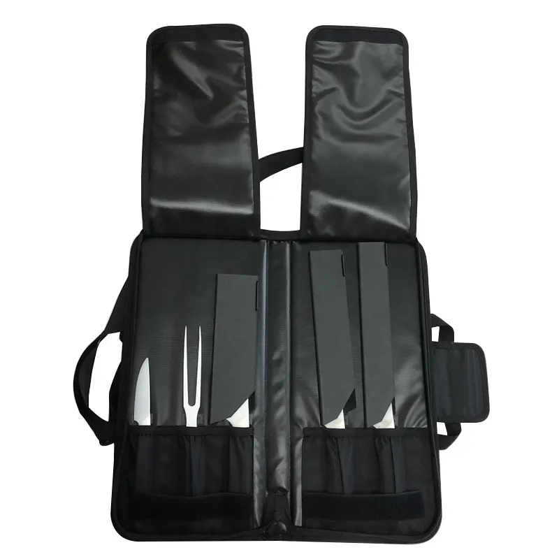 Túi Dao đầu bếp prop65 (5 bộ) được đệm và giữ 5 dao cộng với dao thép của bạn 3 dụng cụ và túi lưới cho dụng cụ