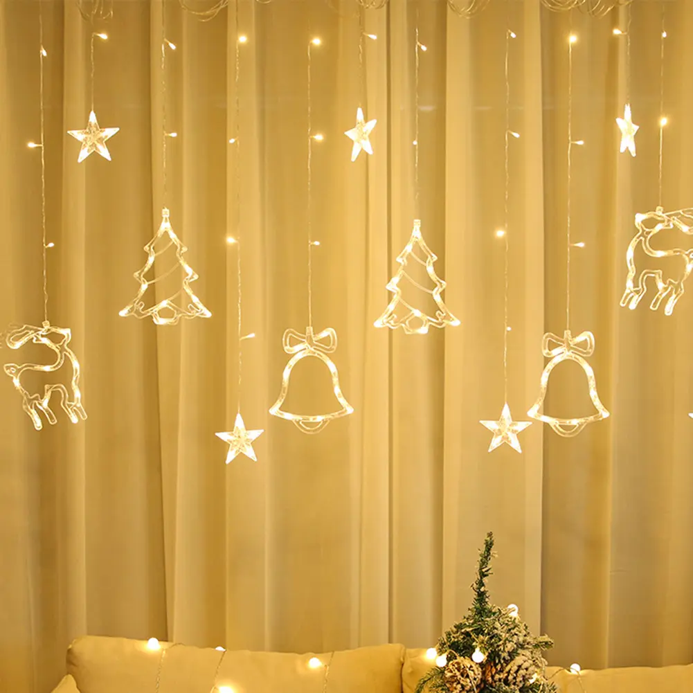 วันเกิดตกแต่งวันหยุด Christmas Tree Bell Santa Elk LED Curtain String Light