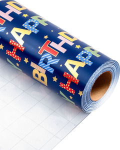 Original design customizable design for daily-use boy pet <b>blue</b> gold-stamped birthday gift wrapping <b>paper</b> - Product Image 3