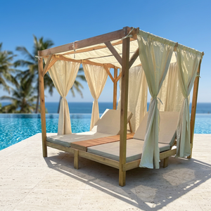 Cama de Día de Teca de Estilo Resort Tropical Moderno y Cama de Día de Teca Hecha a Mano con Toldo y Cojines Ajustables para Uso Junto a la Piscina y en Villas - Product Image 3