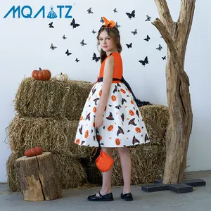 MQATZ crianças Halloween festival vestido menina festa vestido cetim padrão impressão criança traje AWS025