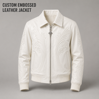 Blouson Bomber en Cuir Blanc Personnalisé avec Motif 3D en Relief pour Hommes, Logo Personnalisé, Marque Privée, Streetwear de Luxe, Fabricant OEM