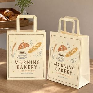 Sacs en papier personnalisés écologiques pour boulangerie avec poignées plates, pour pain, croissants, café, emballages alimentaires à emporter, vente en gros - Product Image 3