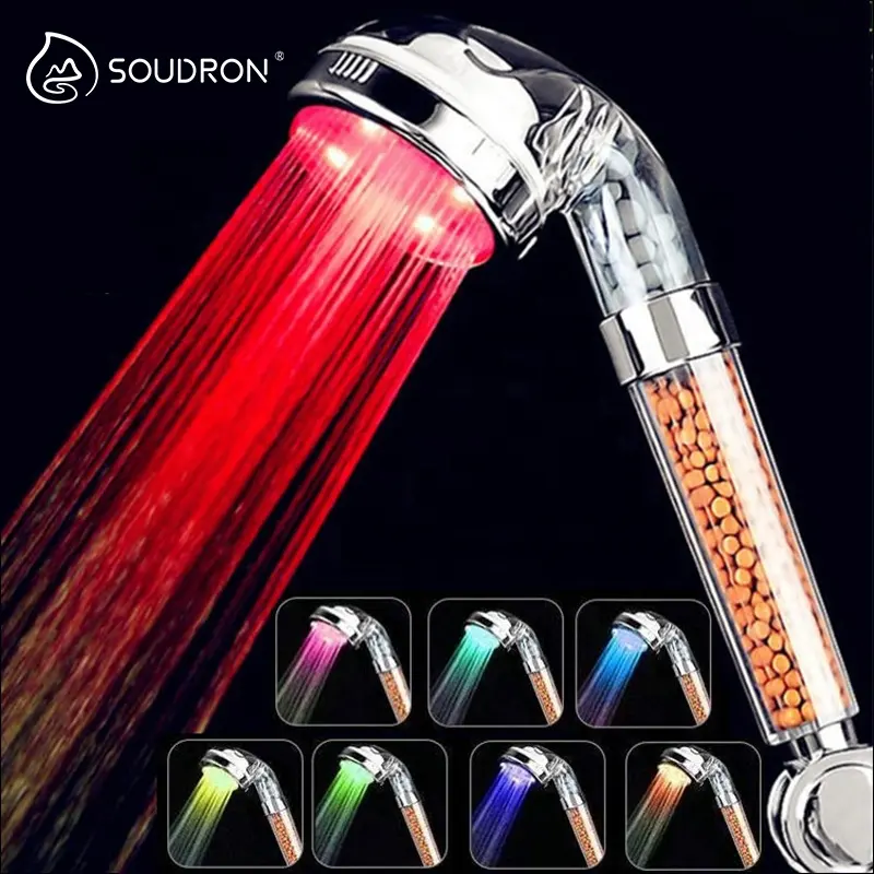 led light multi-color water power head shower turbocharged bathroom accessories