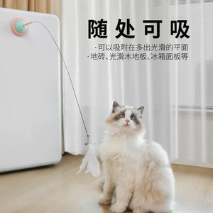 Jouet pour chat à ventouse avec têtes de fil et de plumes interchangeables, résistant aux morsures, tige longue détachable, jouet auto-amusant pour chat - Product Image 4