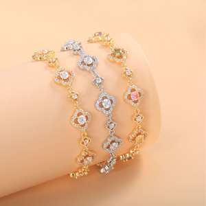 Flower Shape Zircon <b>Bracelet</b> <b>Copper</b> Alloy Bezel Setting Party Jewelry - Product Image 4