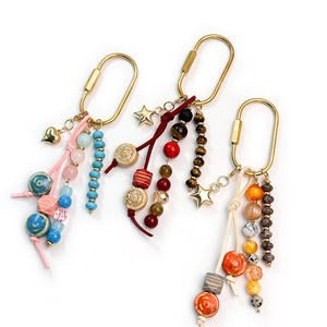 Vintage Natural Stone Beaded Keychain Boho Handmade Bag Charm Pendant Heart Star Metal Key Holder For Phone chain - Product Image 1