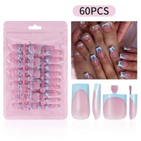 60 faux ongles carrés courts roses à presser, style French Tip, pour pieds et mains, couverture complète, pré-dessinés, pour femmes