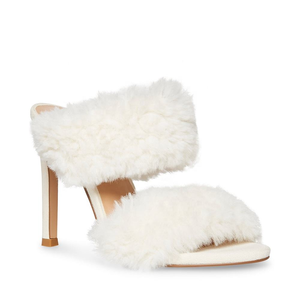 Chaussures pour femmes en peluche blanche personnalisées, talons en cuir PVC, talons hauts pour femmes, talons épais carrés, pantoufles à enfiler - Product Image 1