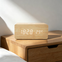 Slimme Houten Led Wekker Draadloos Opladen Digitale Tafelklok Kleurrijke Spraakgestuurde Display Led Temperatuur