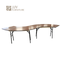 Table de banquet incurvée en bois en forme de S, modèle JJY-YHZ-H003, vente en gros d'usine, pour événements, hôtels, mariages, réceptions, longue table de salle à manger