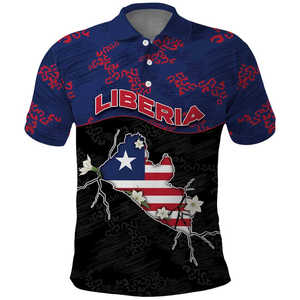 Camiseta Polo Personalizada de Liberia con Cierre, <span class=keywords><strong>Mapa</strong></span> con Flores de Pimienta y Textura Rascada, Camiseta Casual de Poliéster para Hombre, Bandera de Liberia - Product Image 1