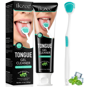 ชุดทำความสะอาดลิ้น 2 in 1 ยี่ห้อ Ikzee Private Label OEM เจลทำความสะอาดลิ้นกลิ่นมินต์สดชื่น พร้อมแปรงขจัดกลิ่นปาก - Product Image 1