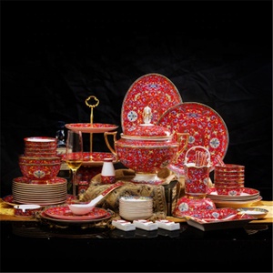 Wholesale 86pcs Chinese Classical Royal Enamel Art Home Decor Dining Room Sets Porcelain Dinnerware Sets - Product Image 3