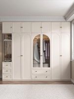 Armoire autoportante crème avec coiffeuse intégrée et éclairage LED, meuble de rangement moderne pour chambre, appartement, centre commercial