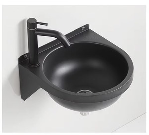 Évier rond en acier inoxydable à encastrer, finition brossée, lavabo de salle de bain à trou unique, design minimaliste, facile à nettoyer, avec drain - Product Image 2