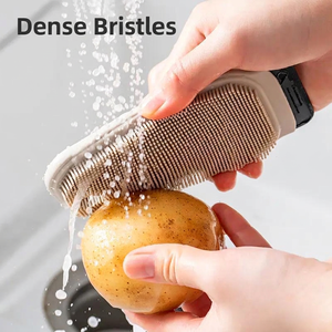 Brosse à récurer en silicone 3-en-1 avec racloir, outil de nettoyage de cuisine multifonctionnel de qualité alimentaire pour vaisselle, casseroles et légumes - Product Image 3