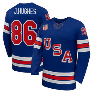 Maglia da Hockey su Ghiaccio della Squadra Nazionale USA 2026, Uniforme Ricamata Traspirante ad Asciugatura Rapida, Loghi Jack Hughes Connor Hellebuyck - Product Image 2