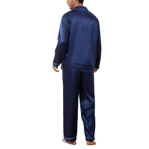 Ensembles de pyjamas en satin de soie ODM OEM pour <span class=keywords><strong>homme</strong></span>, <span class=keywords><strong>chemise</strong></span> à manches longues <span class=keywords><strong>et</strong></span> <span class=keywords><strong>pantalon</strong></span>, ensemble 2 pièces, vêtements de détente doux, respirants <span class=keywords><strong>et</strong></span> lisses avec poche - Product Image 3