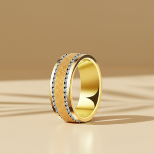 Anillo de titanio chapado en oro de 8 mm para hombre, centro arenado con incrustaciones de circonita cúbica, ajuste cómodo, joyería para boda, compromiso o aniversario - Product Image 2