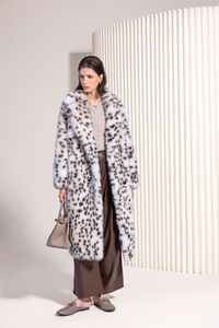 Chaqueta de piel de leopardo de Nieve negra de manga larga para mujer Abrigo de piel falsa de talla grande para invierno-A prueba de viento y cálido con patrón de animales - Product Image 6