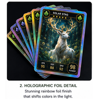Cartes de jeu holographiques entièrement personnalisées avec options de boîte et points UV, matériaux papier et PVC pour collection