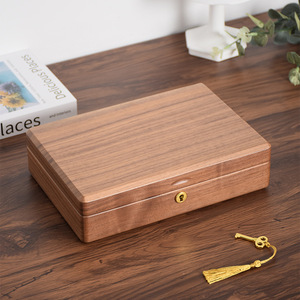 Wooden Jewelry Box Storage Organizer With Lock And <b>Key</b> For <b>Rings</b> Earrings Necklaces Rectangle 24x16x6cm Elegant Design - Product Image 2
