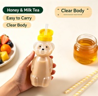 Bouteille de jus transparente en forme d'ours de dessin animé, épaissie, créative et mignonne, pour thé au lait, eau ou savon liquide pour enfants