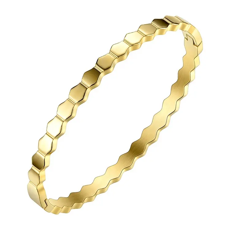 אופנה 18K זהב מצופה נירוסטה תכשיטי משושה צורת קאף צמידי זהב צבע צמידי BM182007