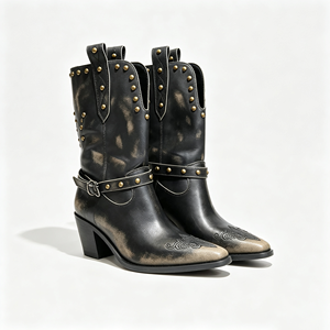 Bottines western mi-mollet pour femmes - style basique aux couleurs coordonnées - conçues sur mesure par un créateur - style élégant et rétro - Product Image 1