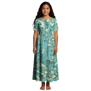 Vestido Infantil con Diseño Floral Hawaiano Estampado Personalizado, Vestido de <span class=keywords><strong>Fiesta</strong></span> de Manga Corta para Niñas, Venta al Por Mayor OEM - Product Image 5