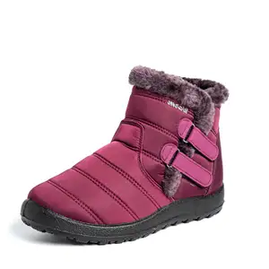 Buiruilun wholesale women Leather Snow Booties Rubber waterproof Shoes Women's Boots Winter Snowproof Ankle Boots