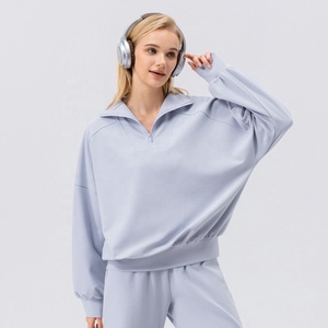 Felpe Sportive Oversize da <span class=keywords><strong>Donna</strong></span> con Mezza <span class=keywords><strong>Zip</strong></span>, Casual Invernali con <span class=keywords><strong>Cappuccio</strong></span>, Lavorate a Maglia, Direttamente dal Produttore - Product Image 1