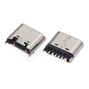 Connecteur femelle USB 3.1 Type-C 6 broches, corps court 6,5 mm 6,8 mm, montage vertical SMT avec 2 broches de fixation, port USB C à profil bas - Product Image 2