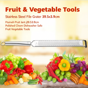 Râpe à légumes en acier inoxydable 39,5x3,9cm, finition chromée polie, compatible lave-vaisselle, outils pour fruits et légumes - Product Image 3