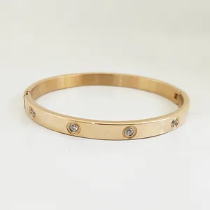 MECYLIFE Thiết Kế Cổ Điển Hình Bầu Dục Của Phụ Nữ Jewelry Bangle Zircon Thời Trang 18K Thép Không Gỉ Vàng Bangle