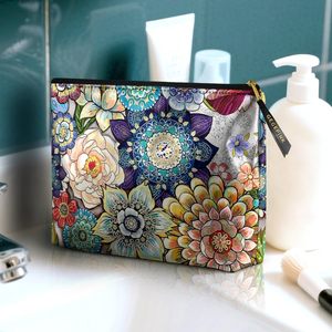 Sac de <span class=keywords><strong>maquillage</strong></span> en forme de serviette, sac à cosmétiques imperméable pour femmes, fermeture éclair lisse, pochette de voyage 10x8 pouces, motif floral bohème - Product Image 5