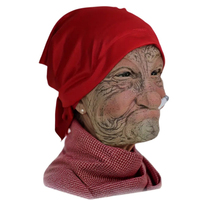 Masque intégral réaliste de grand-mère âgée en latex, pour Halloween, avec foulard rouge, accessoire cigarette, texture de peau ridée, amusant et tendance