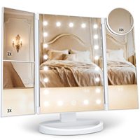 Miroir de maquillage de bureau pliable CF à commande tactile, double alimentation, grossissement 2X/3X/10X, miroir de vanité pliable avec éclairage