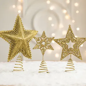 Christmas decoration toppers Glittered Christmas Tree Topper Metal Christmas Treetop Hallow Wire Star Topper