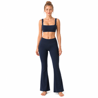 Ensemble de yoga personnalisé 2 pièces : Soutien-gorge de sport à col carré et bretelles larges, Legging évasé taille haute coupe bootcut, sans couture, respirant, extensible dans les quatre sens