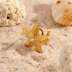 Pendientes de Estrella de Mar con Incrustaciones de Diamantes de Imitación, Chapados en Oro de 18K, Joyería de Moda con Temática Oceánica - Product Image 3