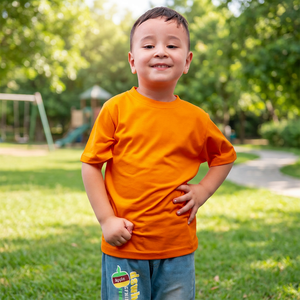 เสื้อยืดเด็ก IMRON KIDS คอกลม แขนสั้น สีพื้น ผ้าฝ้ายถัก 100% ระบายอากาศได้ดี น้ำหนัก 160 กรัม สีส้ม สำหรับเด็กผู้ชาย - Product Image 1