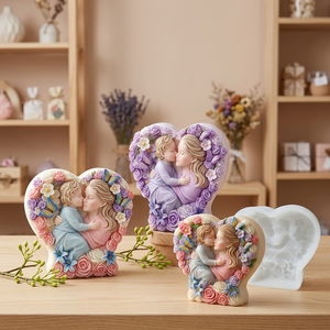 Moule en silicone réutilisable en forme de cœur floral 3D pour la mère et l'enfant, idéal pour savons faits main, bougies DIY, créations en plâtre et outils de pâtisserie - Go DM1375 - Product Image 3