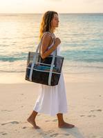 Grand sac fourre-tout noir en maille avec plusieurs compartiments, idéal pour la plage, la piscine, la salle de sport et le shopping quotidien