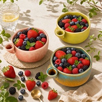 JIN PENG Keramische zelfdrainerende Swirl Berry waskom, veelkleurig met afvoer voor keuken, fruit, groentewasser, decoratie