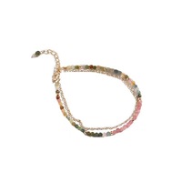 Bracelet délicat en perles rondes de tourmaline arc-en-ciel, pierre précieuse simple, pierre de naissance, superposition, bracelet minimaliste