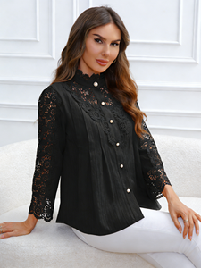 2026 Spring/Summer Autumn Casual O-Neck Long Sleeve Knitted Shirt for Women with Embroidered Lace Decoration - Product Image 4